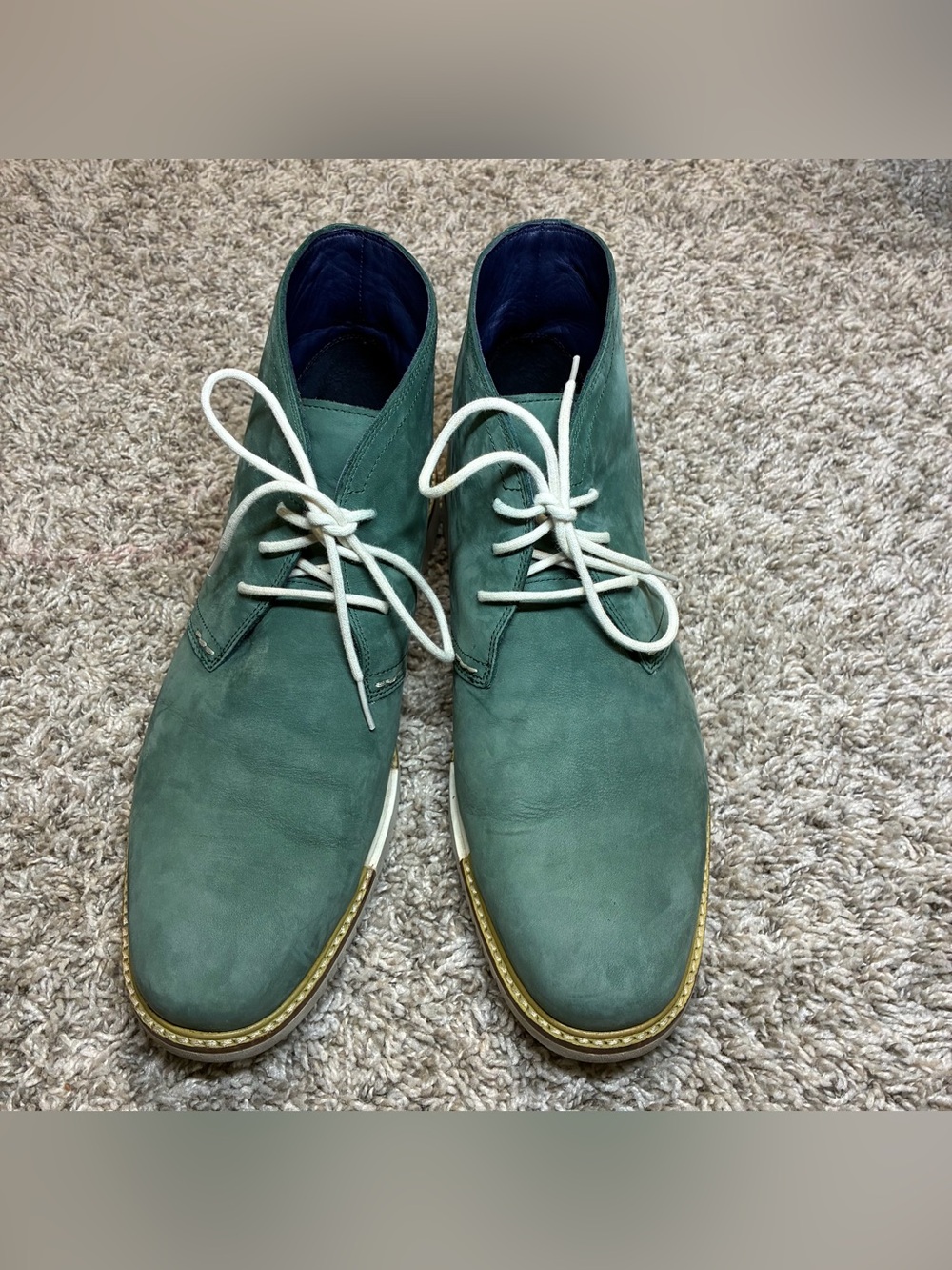 Cole Haan Teal Leather Chukka Boots with White Laces